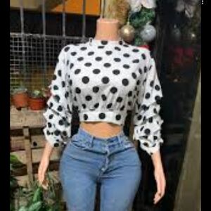 True‎ Destiny Monochrome Polka Dot Crop Top
